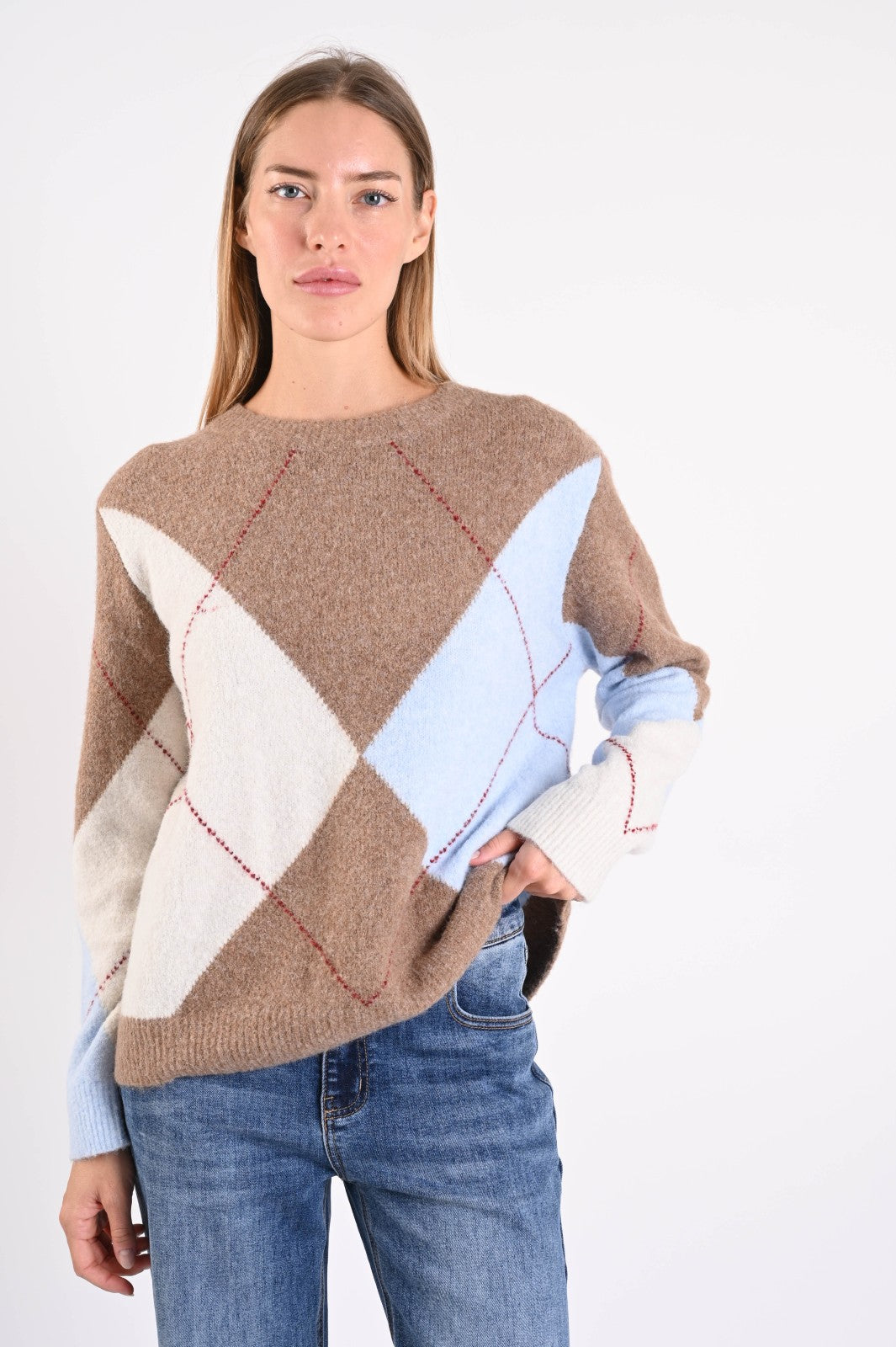 Trui argyle ronde hals