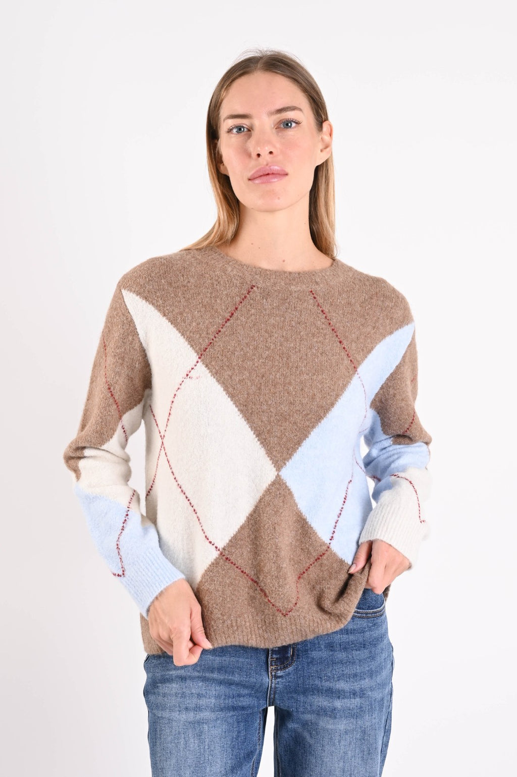 Trui argyle ronde hals