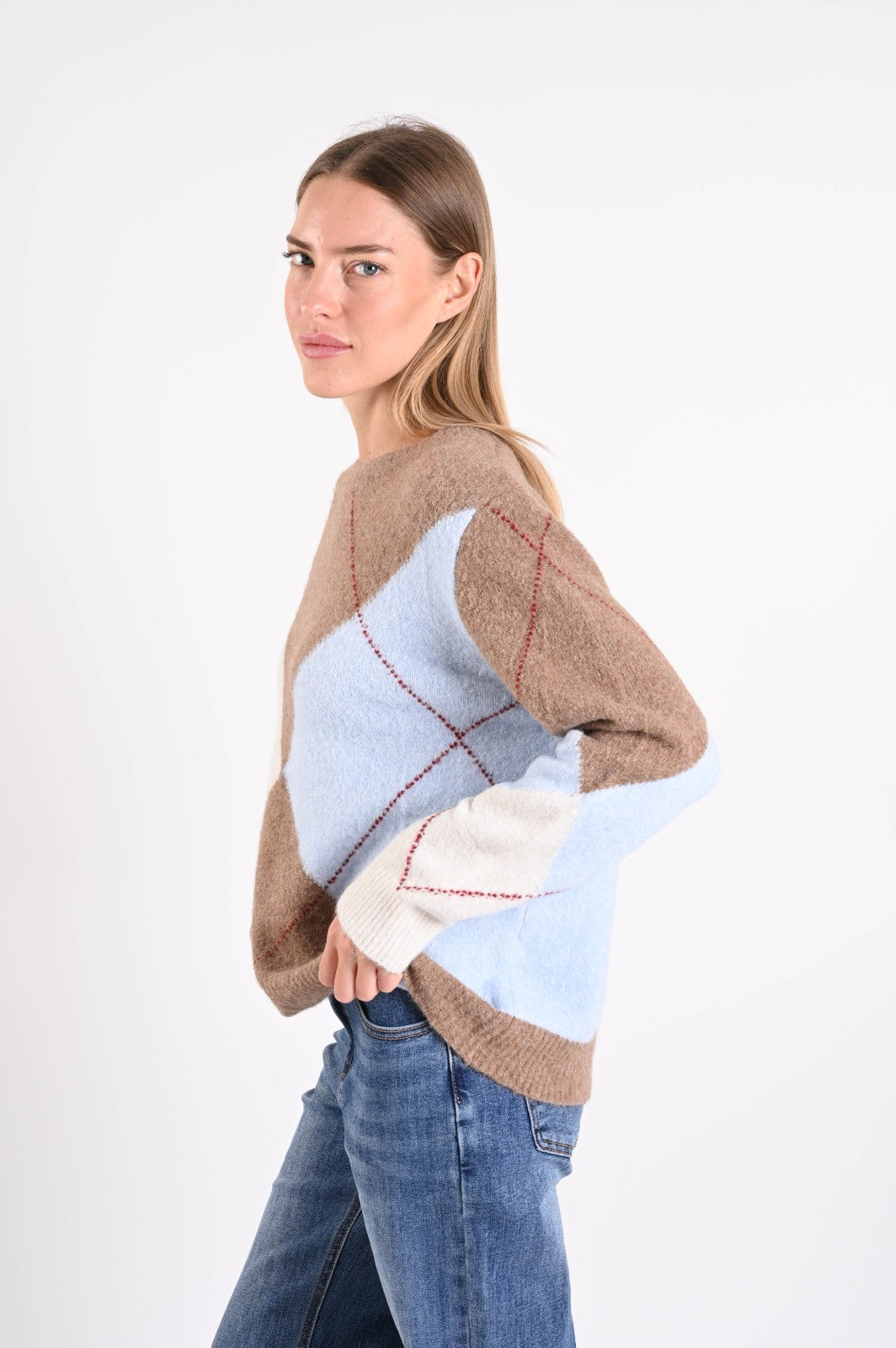 Trui argyle ronde hals