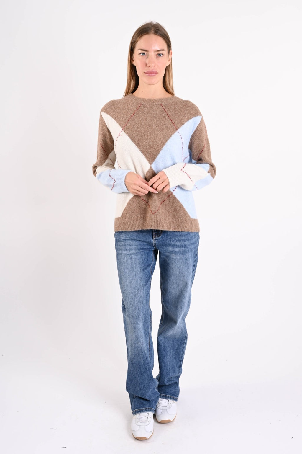 Trui argyle ronde hals